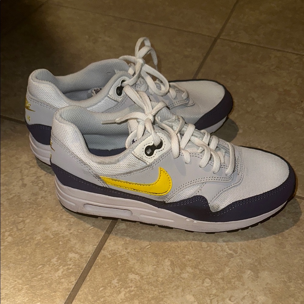 Nike Gray and Purple Sneakers with Yellow Swoosh